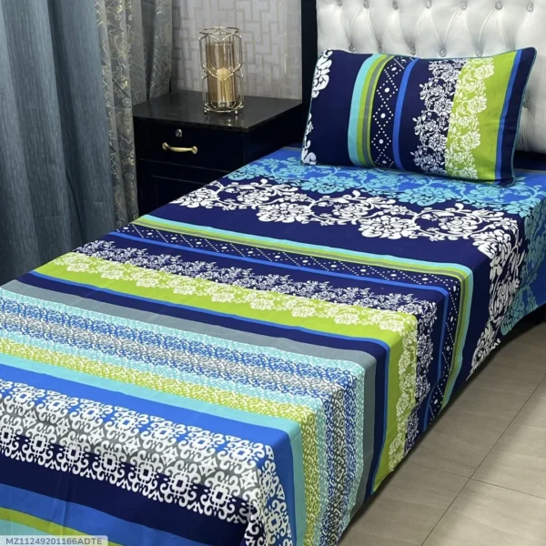 Cotton Bed Sheet - Single - Blue and Green